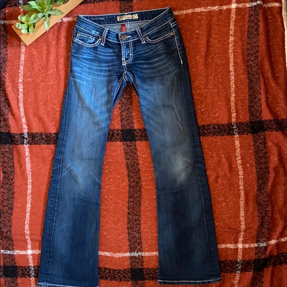 Buckle dark wash flare jeans STELLA